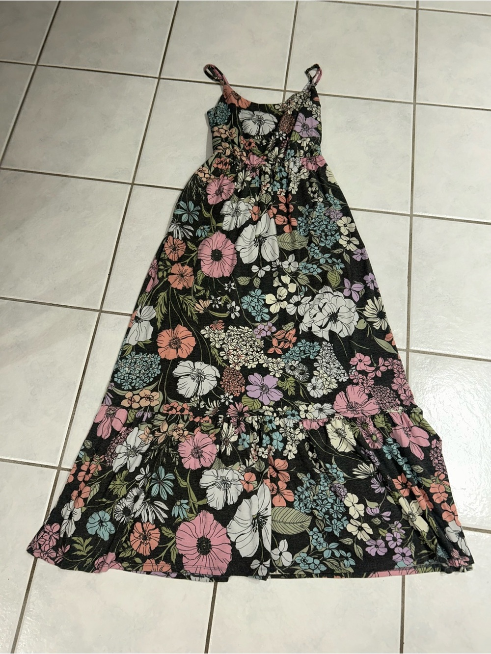 Lily Rose Pastel Floral Print Maxi Dress in Gray and Pink
